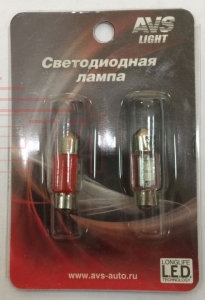 Лампа светодиод. 12В сафитная 31мм красная /2 SMD-диод/ (2шт.)