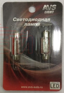 Лампа светодиод. 12В сафитная 36мм красная /3 LED-диод/ (2шт.)